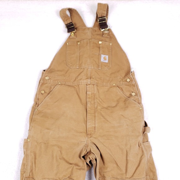 Carhartt R01 BRN Double Knee Unlined Duck Bib Overalls Mens 38x34 Carpenter - Picture 2 of 13